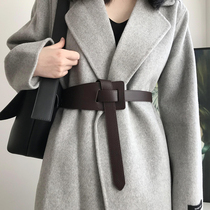 First layer cowhide wide belt ladies leather decoration Joker coat with dress sweater waist Knot Waist closure