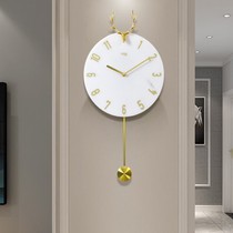 Punch-free deer head Nordic wall clock living room home wall clock light luxury clock restaurant Art Bell decoration personality clock