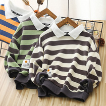 Boys vests 2021 autumn striped long sleeve POLO base shirt Tong cotton casual foreign childrens top