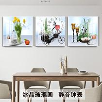 Modern minimalist restaurant decorative painting triple frameless clock mute art hanging painting dining room ice crystal mural wall clock