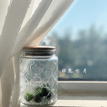 Rabbit July) storage jar vintage Japanese begonia pattern glass jar sealed coffee beans storage tableware chopsticks