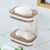 Japan non-perforated soap box toilet double suction cup drain creative wall-mounted soap rack bathroom shelf