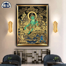 Yamu cross stitch new self embroidered hand DMC kit living room entrance Buddhist Green mother black gold thangka