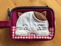 Clearance cute cat multi-compartment zipper change key bag canvas art Womens Mini short wallet clutch bag