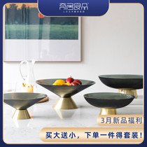 Qijuliang modern light luxury fruit plate black gold stripe creative simple living room household European glass fruit plate