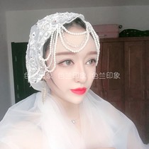 New Muslim Hui bride wedding customized high-end wedding dress headscarf headscarf headscarf 181208