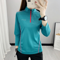 Running quick-drying clothes long sleeve female standing collar line design mesh elastic breathable outdoor sports mountaineering T-shirt womens clothing