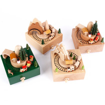 Original wooden Music Box Music Box Christmas gifts New Years Day children over the mountain train birthday gift