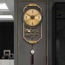 New Chinese pure copper hanging bell household living room clock light extravagant atmosphere hanging wall upscale modern hanging table creative quartz clock