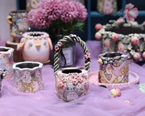 ziyu creative handmade hand-painted multi-Basin black clay boutique diamond-studded succulent plant flower pot controlled breathable ceramics