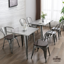 Industrial wind bar wrought iron table and chair combination cafe stainless steel table and chair combination milk tea shop barbecue restaurant container