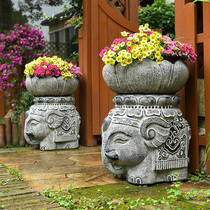 Courtyard garden outdoor flower trough Balcony decoration decoration elephant imitation stone pier flower bed villa door flower pot base
