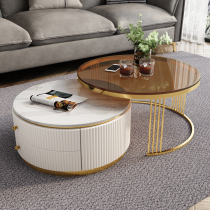 Coffee table Light luxury modern simple small apartment living room size coffee table combination high-end sense creative round rock board coffee table