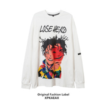 XPKAEAX original trendy brand 2021 new spring and autumn long pomelo round collar Wei men and women with hip hop trend printing