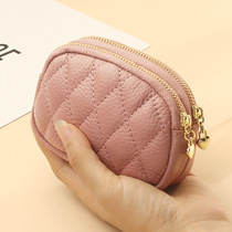 2022 New Head Layer Bull Leather Rhombus embroidered line key ring button coin bag double zipped leather small zero wallet woman