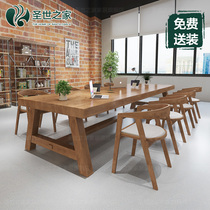 loft solid wood conference table long table retro desk tea table solid wood table rectangular negotiation long table