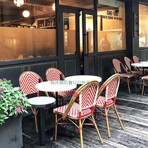 Outdoor table and chairs French dining chair outdoor open West dining Cafeteria Table and chairs Combined garden mesh Red casual rattan chic chair