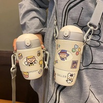  Hong Kong net celebrity thermos cup female high facial value adult children straw cup cute portable simple obliquely straddle water cup