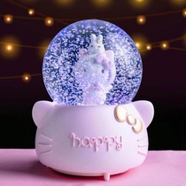 Send girl pink KT cat snowflake rotating with light glowing Music Box Music Box crystal ball children birthday gift
