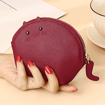 Genuine leather wallet with carry-on pocket ladies zipper wallet cute ocean gas small handbag card bag mouth red key bag