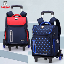 Babu bean childrens three-wheeled trolley school bag Primary school boy 1-2-3 grade female waterproof climbing stairs removable