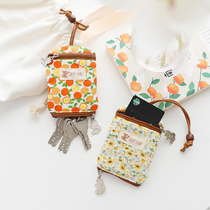 Vertical card position small mini fabric cotton cloth small broken flower access card bag large capacity multifunctional key bag female