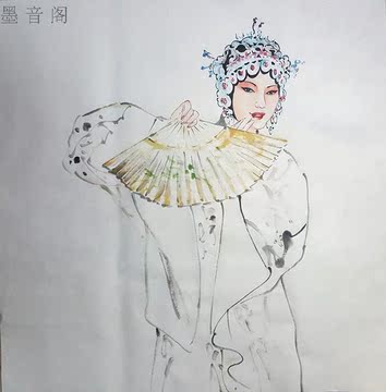 手绘 国画人物 京剧人物 京剧美人 装饰水墨精品国画