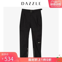 Dazzle plain spring new loose sports zipper belt casual pants for women 2f3q4161a