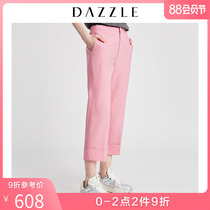 DAZZLE summer new thin sheep wool straight cuffed cropped trousers women 2G2Q4062G