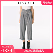 Dazzle Disu 2020 summer new worsted wool grey wide leg casual pants for women 2c2q4181e