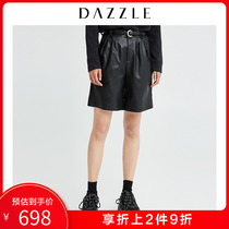 Dazzle Disu 2019 winter new elegant personality girdle belt Bermuda leather pants women 2g4q1021a