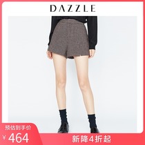 Dazzle Disu autumn and winter new high waisted micro pull with sewn thousand bird pattern shorts for women 2f4q1063h