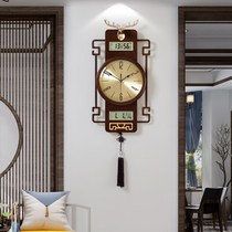 Perennial calendar clock New Chinese style wall clock Chinese style living room home with calendar temperature humidity clock hanging wall atmosphere