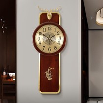 New Chinese living room hanging bell household silent clock China wind fashion light extravagant pure copper atmosphere hanging wall deer head clock