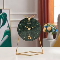 Light luxury marble clock living room desktop decoration seat clock home metal light luxury clock creative simple quartz clock