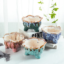 Fleshy flowerpot burst glaze colored ceramic plant rough pottery retro creative size simple special clearance