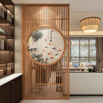 New Chinese style screen partition wall living room restaurant sales department entrance porch block solid wood hollow fence decoration