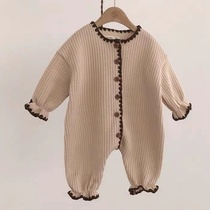  ins autumn Korean baby cute and delicate lace knitted one-piece baby gentle and comfortable home climbing clothes harem