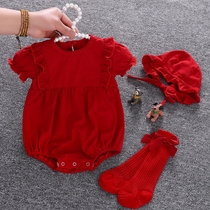  Korean female baby one-piece summer dress One-year-old 100-day full moon dress Baby clothes Princess Haiyi bag fart clothes