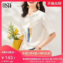 OSA white print short sleeve T-shirt women's new half sleeve clothes in summer 2020 cotton T-shirt slim top