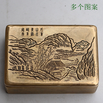 Antique large copper ink cartridge thickened Ming and Qing old copper brush calligraphy calligraphy calligraphy and painting special printing Mud Box Portable