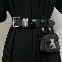 Functional wind dark original niche designer earphone bag black belt dress belt accessories decoration