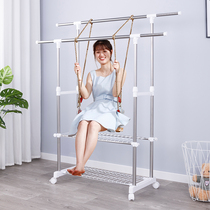 Household floor-to-ceiling indoor clothes rack stainless steel retractable folding double rod type drying and hanging balcony bedroom clothes rod