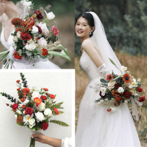 Wedding Dress Photography Hands to Flower Shadow Exterior View Brigade Filming Moris new subject-like Photo Props Autumn Maple White Dew long to take flowers