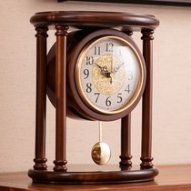 Taiwan clock clock clock retro Chinese solid wood desktop table pendulum clock European sitting clock home living room clock ornaments