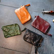 Clumsy hand for head layer of cow leather fold retro simple practical zipped coin containing small zero wallet card bag
