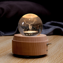 Elk Crystal Ball Music Box Night Light Valentines Day Sky City Wooden Music Box Creative Birthday Gift Girl