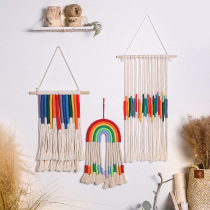  Nordic ins hand-woven cotton rope rainbow tapestry wall decoration Home creative wall hanging bedroom bedside pendant