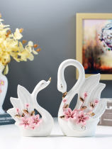 Creative Ceramic Swan Small Swing Piece Handicraft Home Living Room Wine Cabinet TV Cabinet Interior Decoration Wedding Wedding