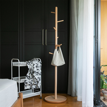 Nordic light and luxurious solid wood cloakhat rack floor bedroom clothes rack not covered with small space mortise and tenon and entire rod hanging hanger